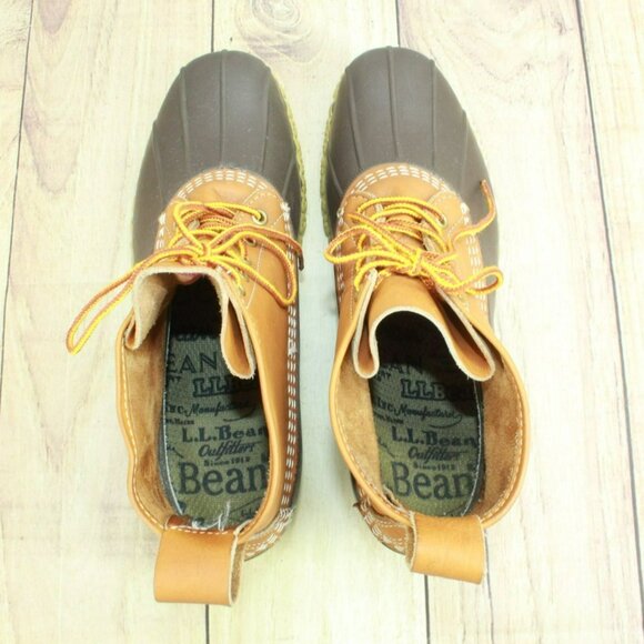 LL Bean Brown Leather Lace Up Round Toe Unlined Ankle Duck Boots Size 11 M - Picture 7 of 10